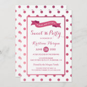 スウィート16誕生日ガーリーピンクグリッターポルクドット 招待状 (正面/裏面)