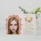 スウィート16誕生日ガールフォトオーキッズアーチマーブル 箔招待状 (立ち正面)