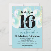 スウィート16誕生日グガーリーラムターコイズバルーン 招待状 (正面)