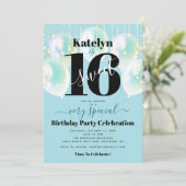 スウィート16誕生日グガーリーラムターコイズバルーン 招待状 (スタンド正面)