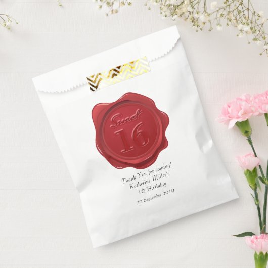 スウィート16誕生日サンキューレッドワックスシール フェイバーバッグ (封をした状態)