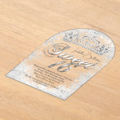 スウィート16誕生日シルバースノーフレークティアラ アクリル招待状 (レイダウン)