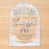 スウィート16誕生日シルバースノーフレークティアラ アクリル招待状 (正面)