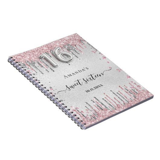 スウィート16誕生日シルバーピンクグリッターゲストブック ノートブック (右側)