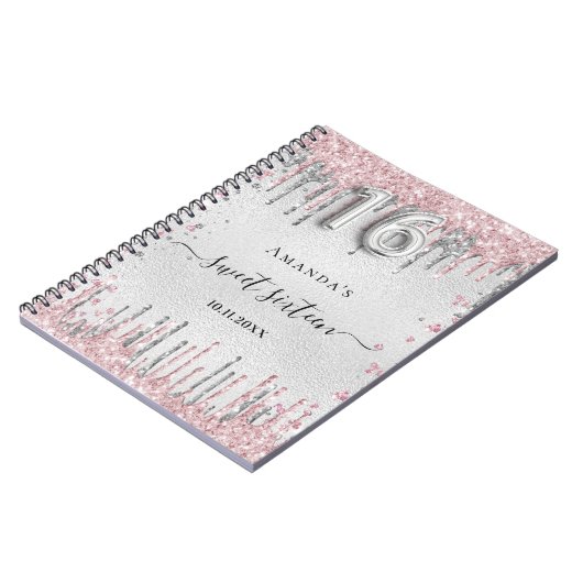 スウィート16誕生日シルバーピンクグリッターゲストブック ノートブック (左側)