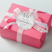 スウィート16誕生日シルバーピンクグリッタースクリプト ラウンドシール