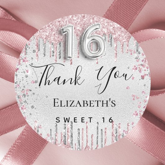 スウィート16誕生日シルバーピンク感謝していグリッターユー ラウンドシール