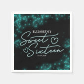 スウィート16誕生日ティール(緑がかった色)ネオングローダークパーティー スタンダードカクテルナプキン (正面)