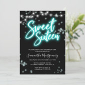 スウィート16誕生日ティール（緑がかった色）ネオングローダークパーティー 招待状 (スタンド正面)