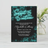 スウィート16誕生日ティール(緑がかった色)ネオングローダークパーティー 招待状 (スタンド正面)