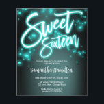 スウィート16誕生日ティール（緑がかった色）ネオングローブッジ招待状<br><div class="desc">私祝たちの甘い16デザインとのスタイルであなたの特別な日！私たちのネオンインスパイアデザインは必ずピンクと黒の色合いの声明を作る。16歳になったことを皆に知らせる完璧な方法だ！</div>