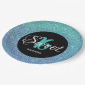 スウィート16誕生日ティール（緑がかった色）ブルーグリッター パーソナライズされた ペーパープレート (アングル)