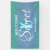 スウィート16誕生日ティール(緑がかった色)ブルーグリッター パーソナライズされた 横断幕 (縦)