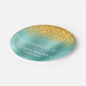 スウィート16誕生日ティール(緑がかった色)金ゴールドグリッタースパークル名 ペーパープレート (アングル)