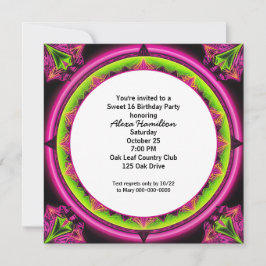 スウィート16誕生日ネオン万華鏡のように千変万化するパターン 招待状