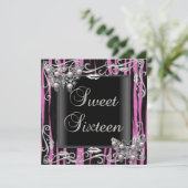スウィート16誕生日バタフライゼブラブラックピンク 招待状 (スタンド正面)