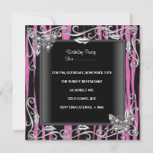 スウィート16誕生日バタフライゼブラブラックピンク 招待状 (裏面)