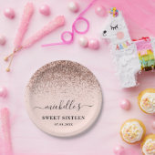 スウィート16誕生日バラ金ゴールドグリッタースパークル名 ペーパープレート (パーティー)