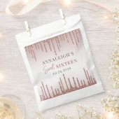 スウィート16誕生日バラ金ゴールドグリッタードリップ フェイバーバッグ (クリップ留めされた状態)