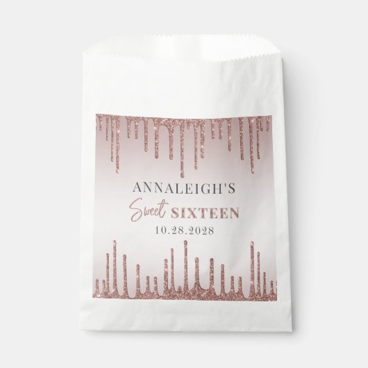 スウィート16誕生日バラ金ゴールドグリッタードリップ フェイバーバッグ (正面)
