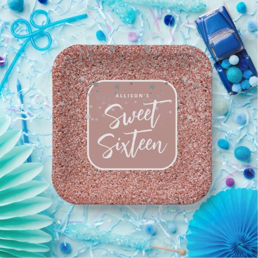 スウィート16誕生日バラ金ゴールドパーソナライズされたグリッター ペーパープレート (パーティー)