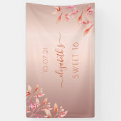 スウィート16誕生日バラ金ゴールドピンク花模様秋 横断幕 (縦)