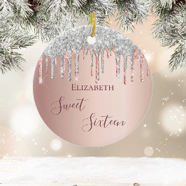 スウィート16誕生日バラ金ゴールドピンク セラミックオーナメント