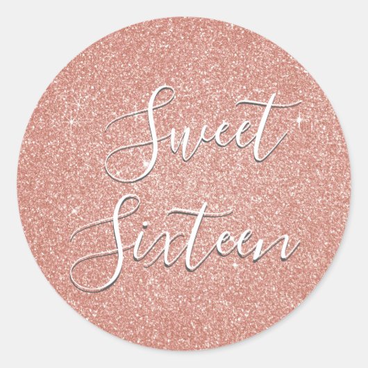 スウィート16誕生日バラ金ゴールド赤面ピンクグリッター ラウンドシール (正面)