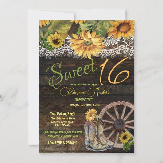 スウィート16誕生日バーンウッドサンフラワーレース 招待状 (正面)
