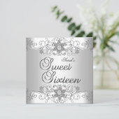 スウィート16誕生日パーティシルバーホワイトダイヤモンド 招待状 (スタンド正面)