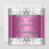 スウィート16誕生日パーティーピンクパールホワイトダイヤモンド 招待状 (正面)