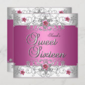 スウィート16誕生日パーティーピンクホワイトダイヤモンド 招待状 (正面/裏面)