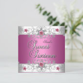 スウィート16誕生日パーティーピンクホワイトダイヤモンド 招待状 (スタンド正面)