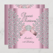 スウィート16誕生日パーティーピンクホワイトダイヤモンド 招待状 (正面/裏面)