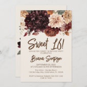 スウィート16誕生日パーティーブラウンベージュアイボリーフローラ 招待状 (正面/裏面)