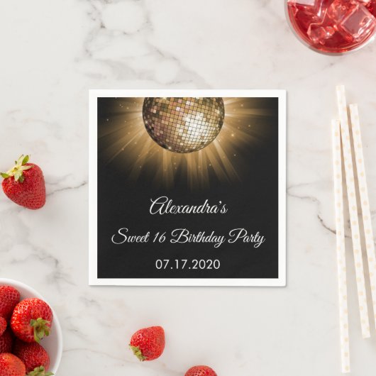 スウィート16誕生日パーティー金ゴールドスパークルディスコボール スタンダードカクテルナプキン (インサイチュ)