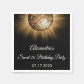 スウィート16誕生日パーティー金ゴールドスパークルディスコボール スタンダードカクテルナプキン (正面)