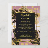 スウィート16誕生日パーティー金ゴールドピンクフローラ 招待状 (正面)