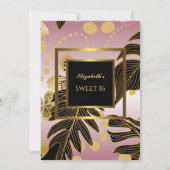 スウィート16誕生日パーティー金ゴールドピンクフローラ 招待状 (裏面)