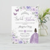 スウィート16誕生日パープルフローラドレスプリンセス 招待状 (スタンド正面)