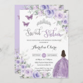 スウィート16誕生日パープルフローラドレスプリンセス 招待状 (正面/裏面)