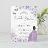 スウィート16誕生日パープルフローラブラウンプリンセス 招待状 (スタンド正面)