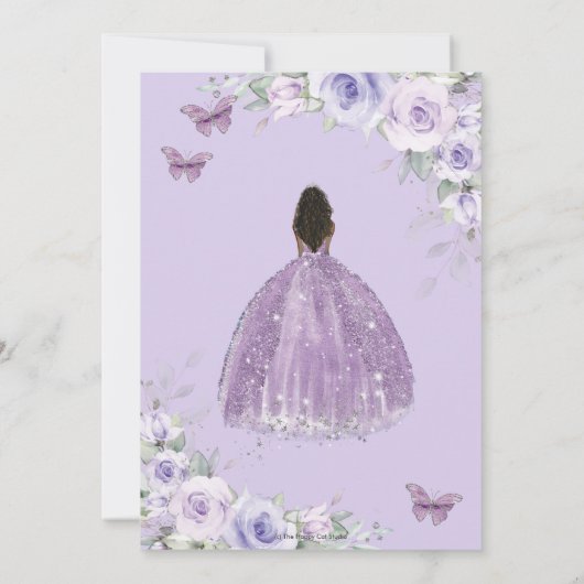 スウィート16誕生日パープルフローラブラウンプリンセス 招待状 (裏面)