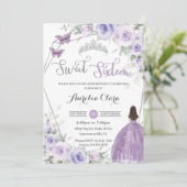 スウィート16誕生日パープルフローラプリンセスシルバー 招待状 (スタンド正面)