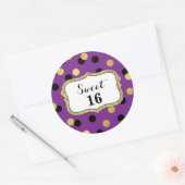 スウィート16誕生日パープルブラック金ゴールド紙吹雪 ラウンドシール (封筒)