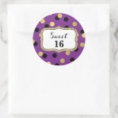 スウィート16誕生日パープルブラック金ゴールド紙吹雪 ラウンドシール (バッグ)