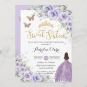 スウィート16誕生日パープルラベンダーフローラプリンセス 招待状 (正面/裏面)