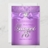 スウィート16誕生日パープル薄紫ダイヤモンドハート 招待状 (正面)