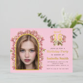 スウィート16誕生日ピンクガールフォトオーキッズアーチ 箔招待状 (立ち正面)