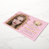 スウィート16誕生日ピンクガールフォトオーキッズアーチ 箔招待状 (回転した状態)